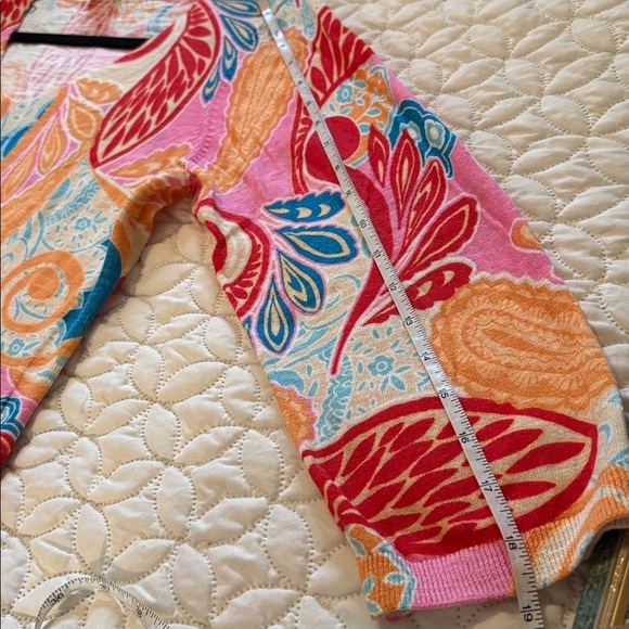Talbots Multicolor Paisley Knit Top Size Large 100% Cotton 3/4 Sleeves - Picture 10 of 10